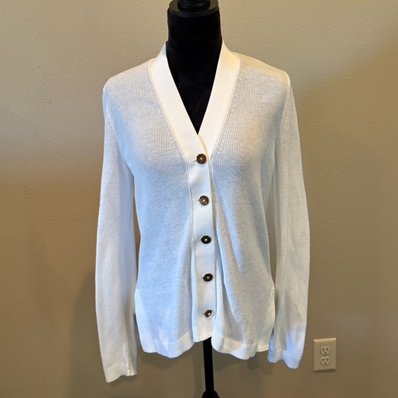 Gretchen Scott Grosgrain Heaven Cardigan in White, Medium, Spring Preppy Soft - Picture 3 of 14